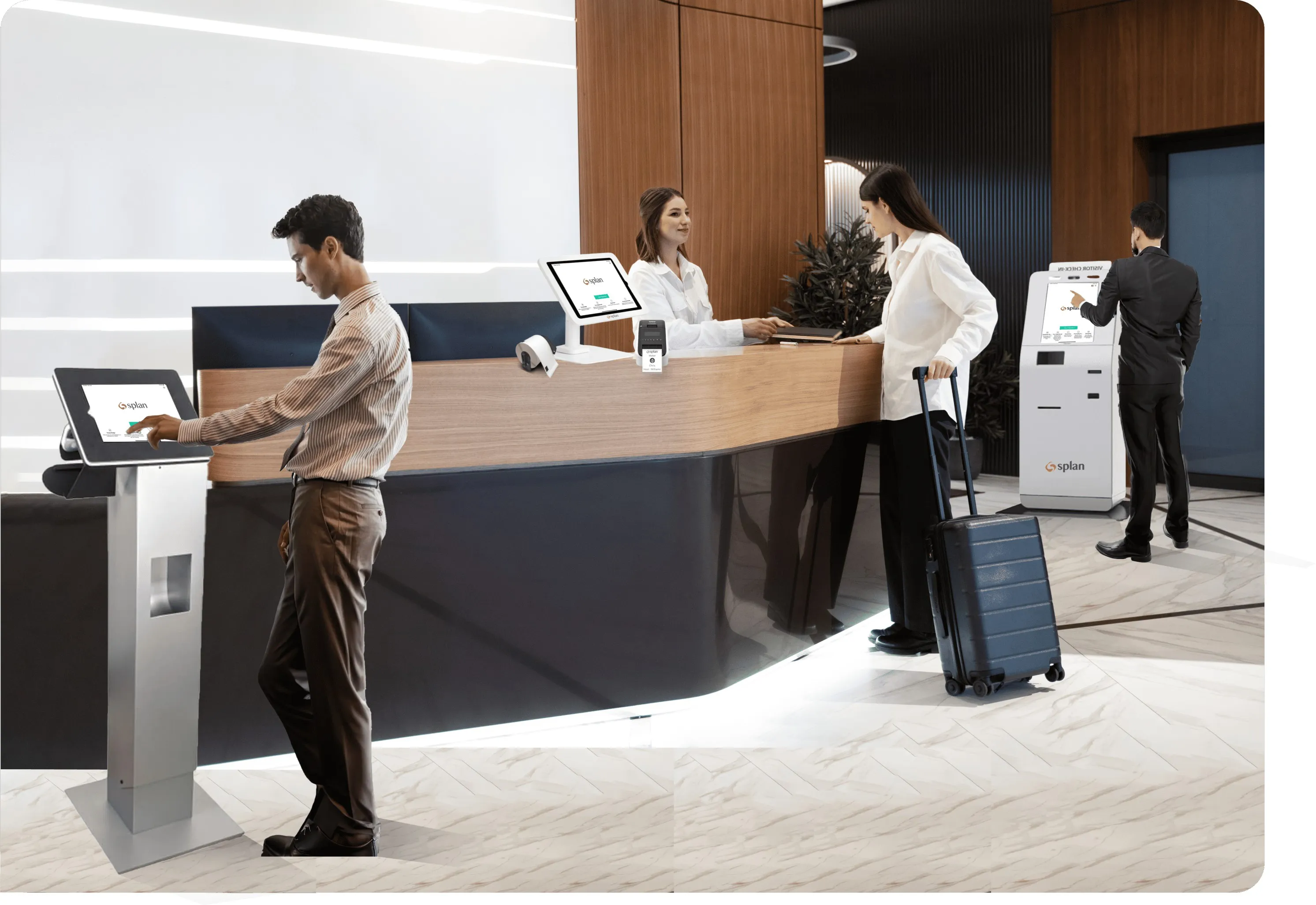 AI-driven identity verification and check-in process with self-service kiosks, predictive scheduling, and smart automation