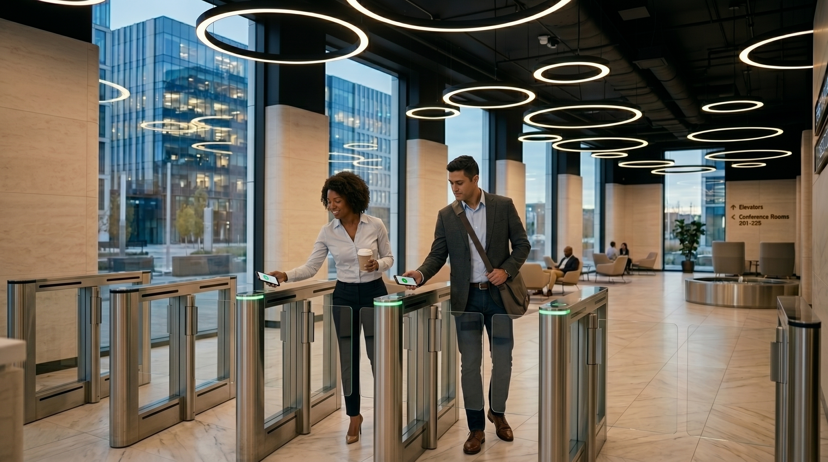 Hybrid workplace access control with contactless entry system 